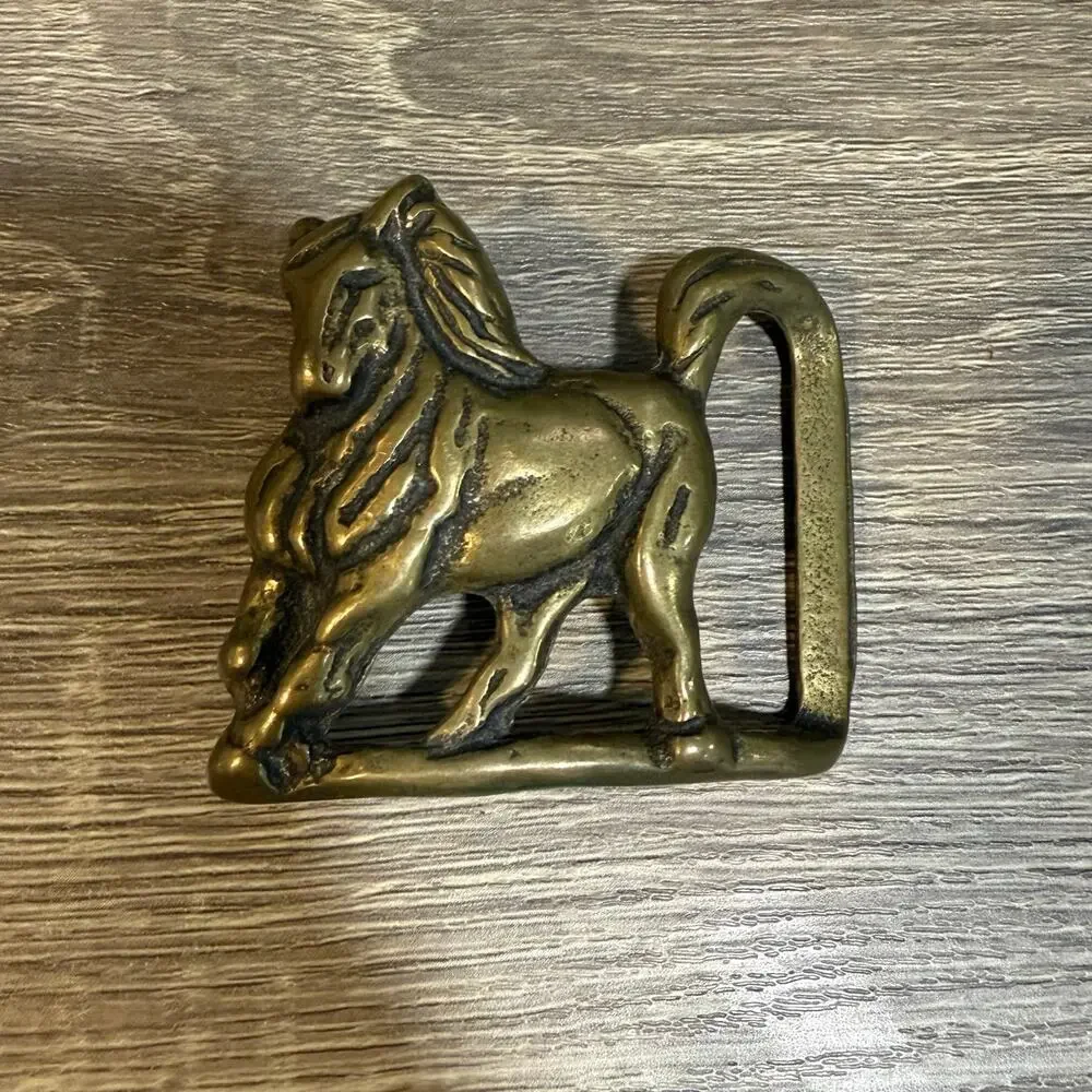 Trinity Buckle Co Vintage Solid Brass Stallion Horse Belt Buckle